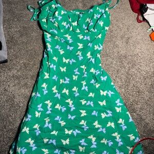 Green Butterfly Print summer dress